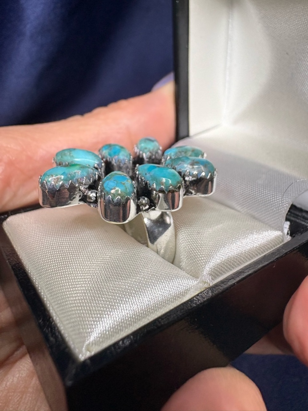 Turquoise Teardrop Cluster Ring - Silver Setting - Picture 8 of 9